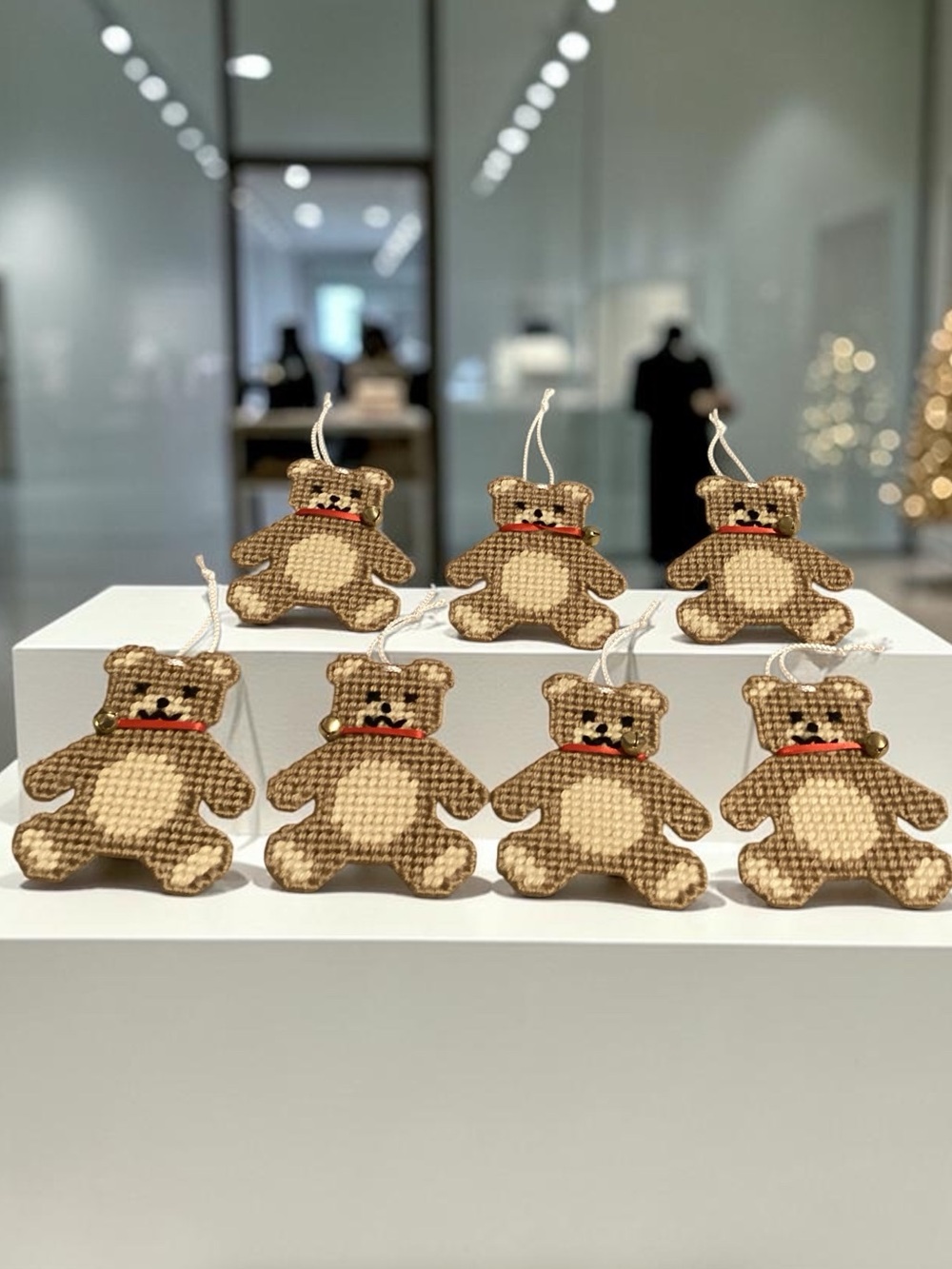 Vintage Handmade Teddy Bear Needlepoint Ornaments Set of 7 Christmas Holidays